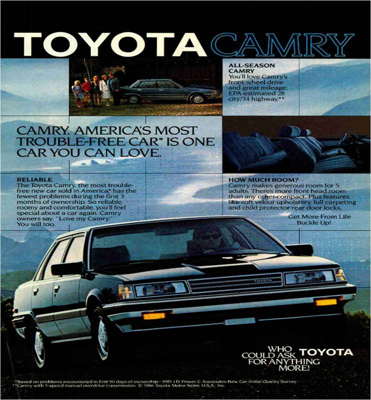 1986 advertisement from National Geographic for a Toyota Camry.