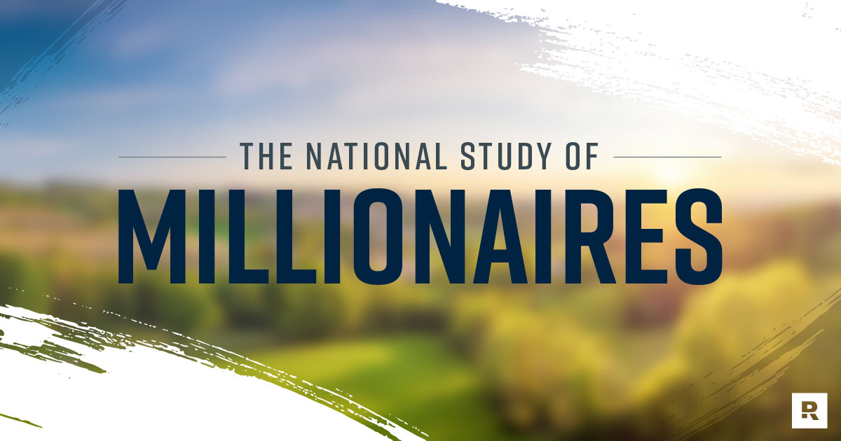 Artistically modified photograph of a forest and blue sky with the words "The National Study of Millionaires" written over it.